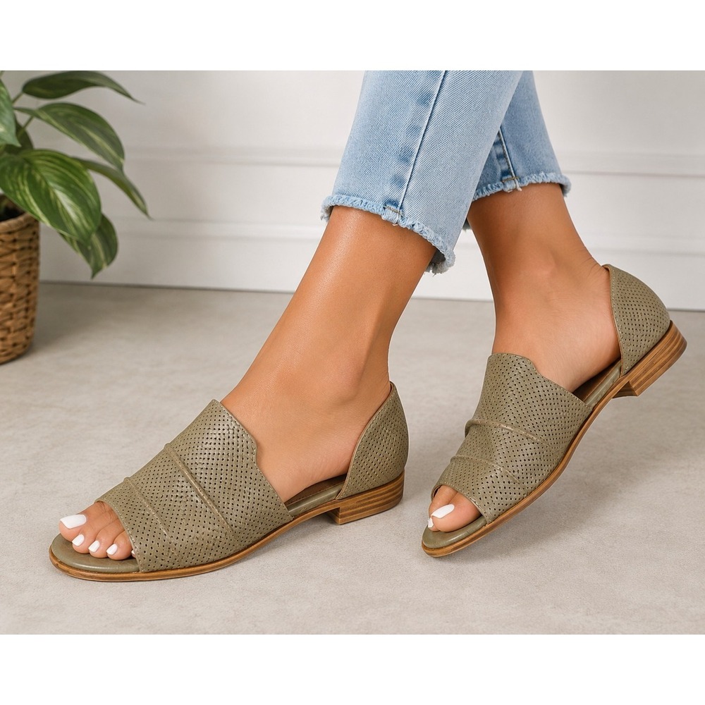 Mi.iM Women's Size 10 Leather Perforated D'Orsay Sandals Open Toe Low Heel Taupe